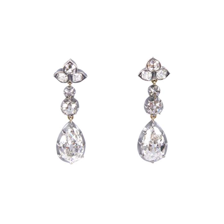 Pair of antique pear shape diamond pendant earrings